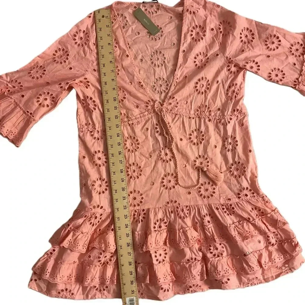 NWT J.Crew Pink Eyelet Lace Vneck Ruffled Hem Mini Dress Medium - Picture 5 of 6